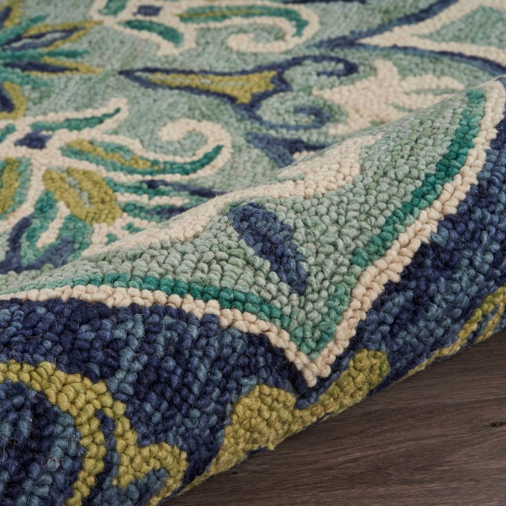 4' Blue And Green Wool Geometric Hand Tufted Round Rug