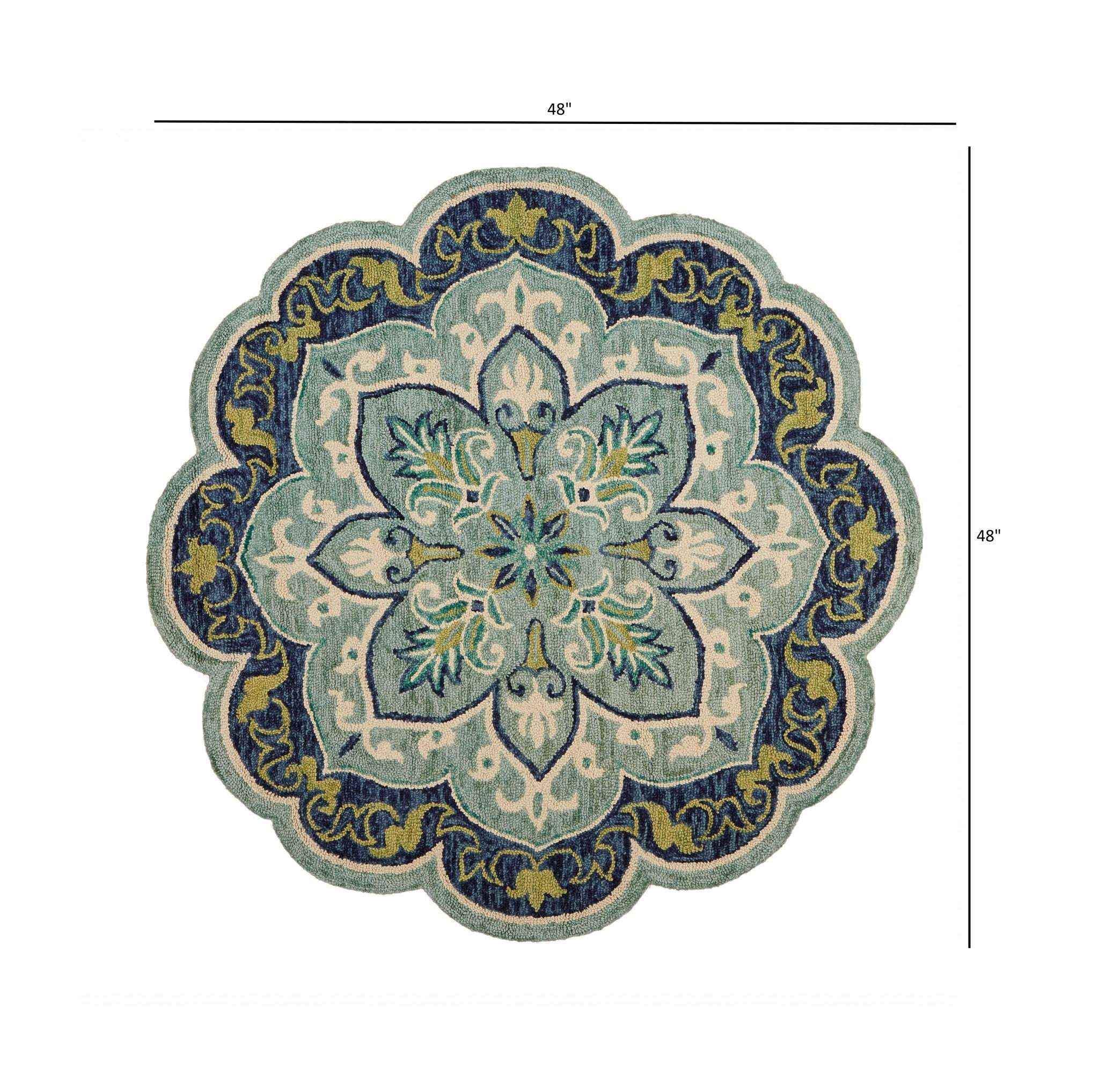 4’ Round Blue Ornate Medallion Area Rug