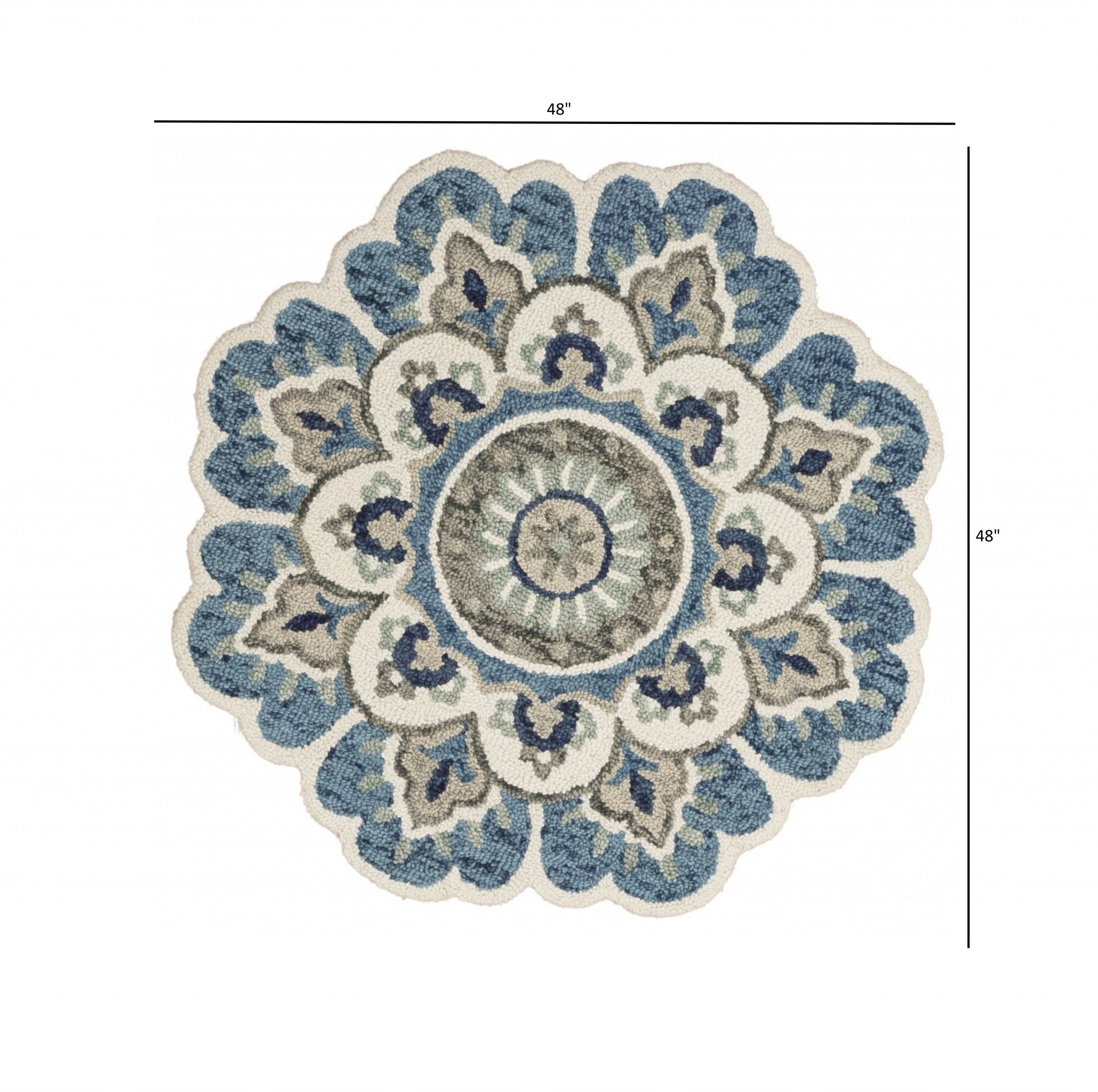 4’ Round Blue Modern Floral Area Rug