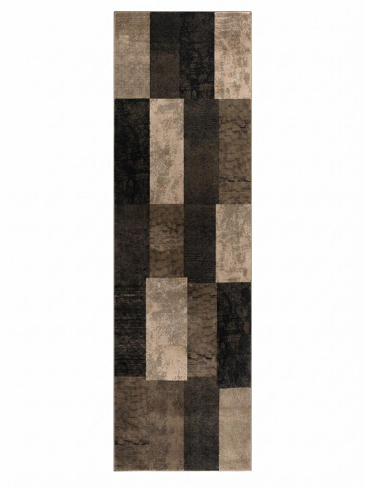 10' Brown Checkered Power Loom Runner Rug