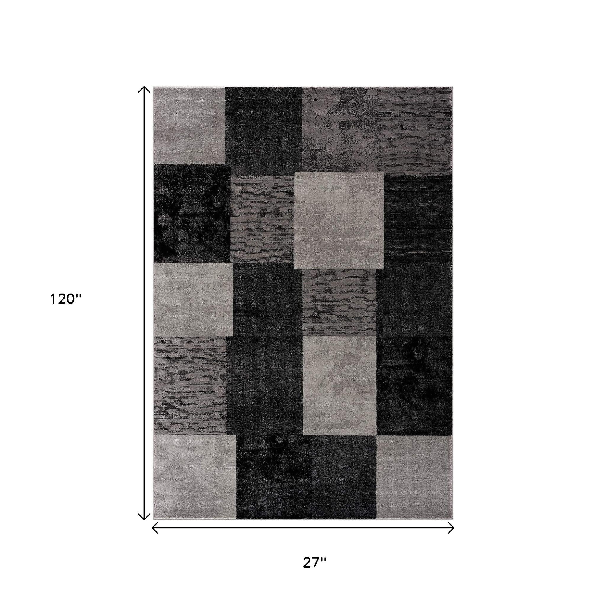 10' Gray Checkered Power Loom Runner Rug