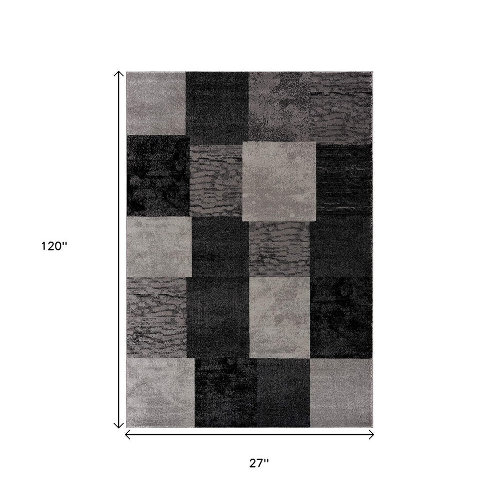 10' Gray Checkered Power Loom Runner Rug