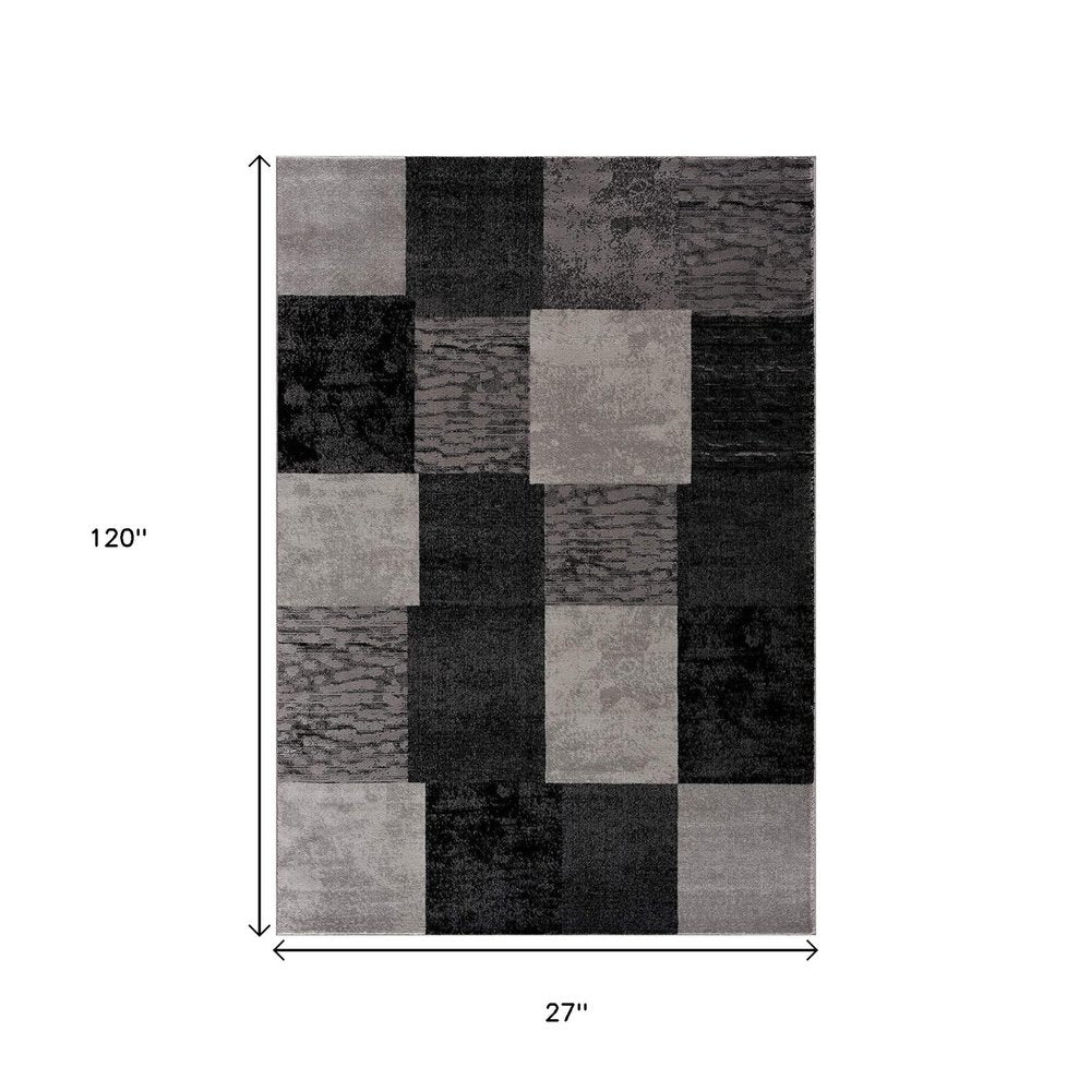 10' Gray Checkered Power Loom Runner Rug