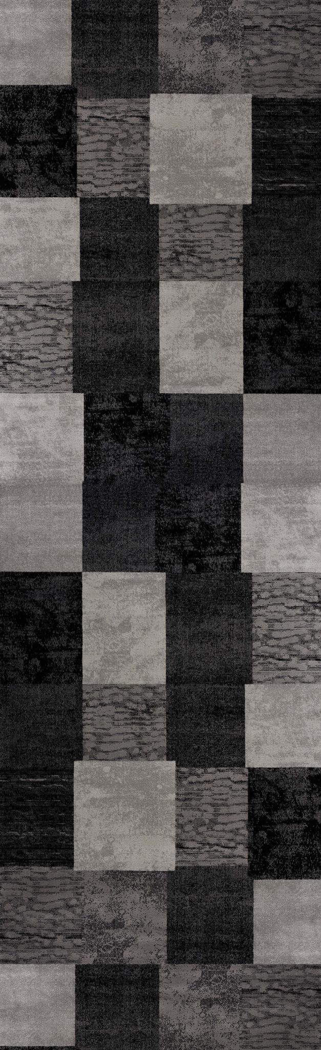 10' Gray Checkered Power Loom Runner Rug