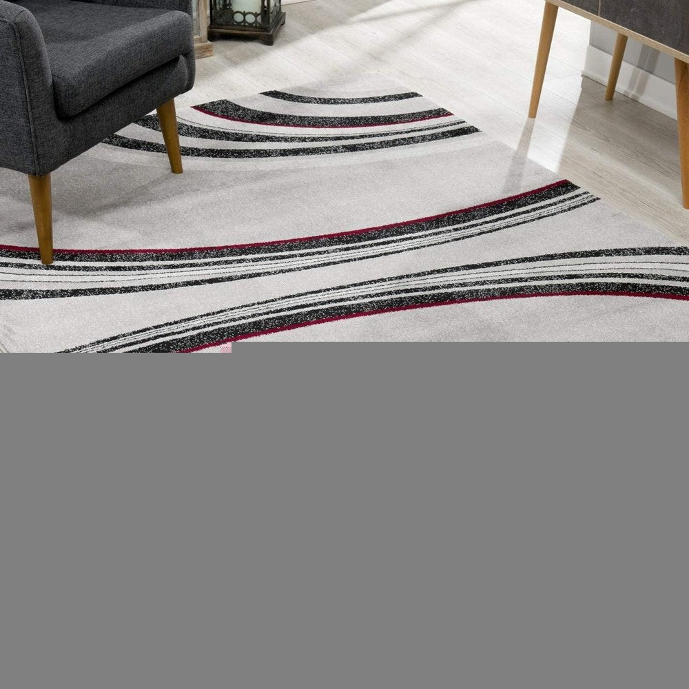8' Gray and Black Geometric Power Loom Runner Rug