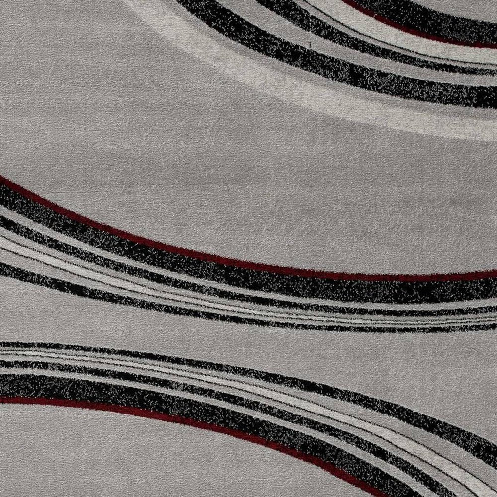 8' Gray and Black Geometric Power Loom Runner Rug