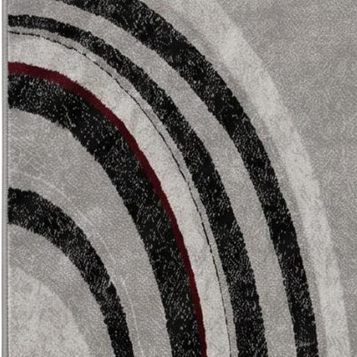 8' Gray and Black Geometric Power Loom Runner Rug