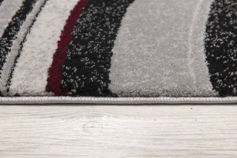 8' Gray and Black Geometric Power Loom Runner Rug