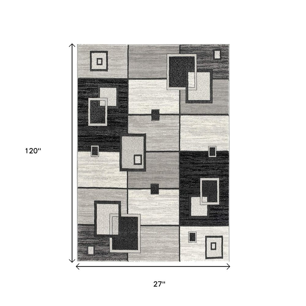 10' Gray Abstract Power Loom Runner Rug