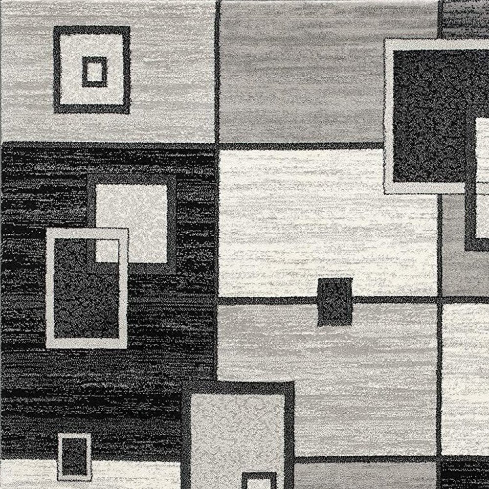 10' Gray Abstract Power Loom Runner Rug