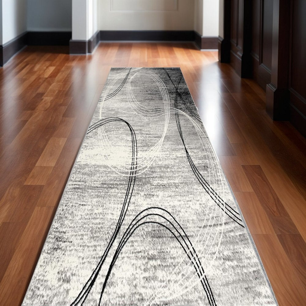 2' X 4' Gray Abstract Dhurrie Area Rug