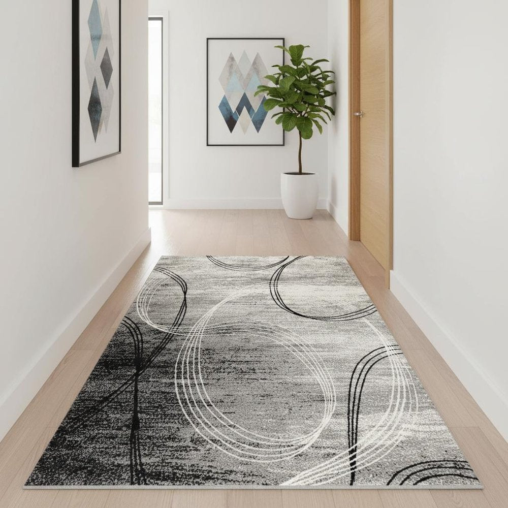2' X 4' Gray Abstract Dhurrie Area Rug
