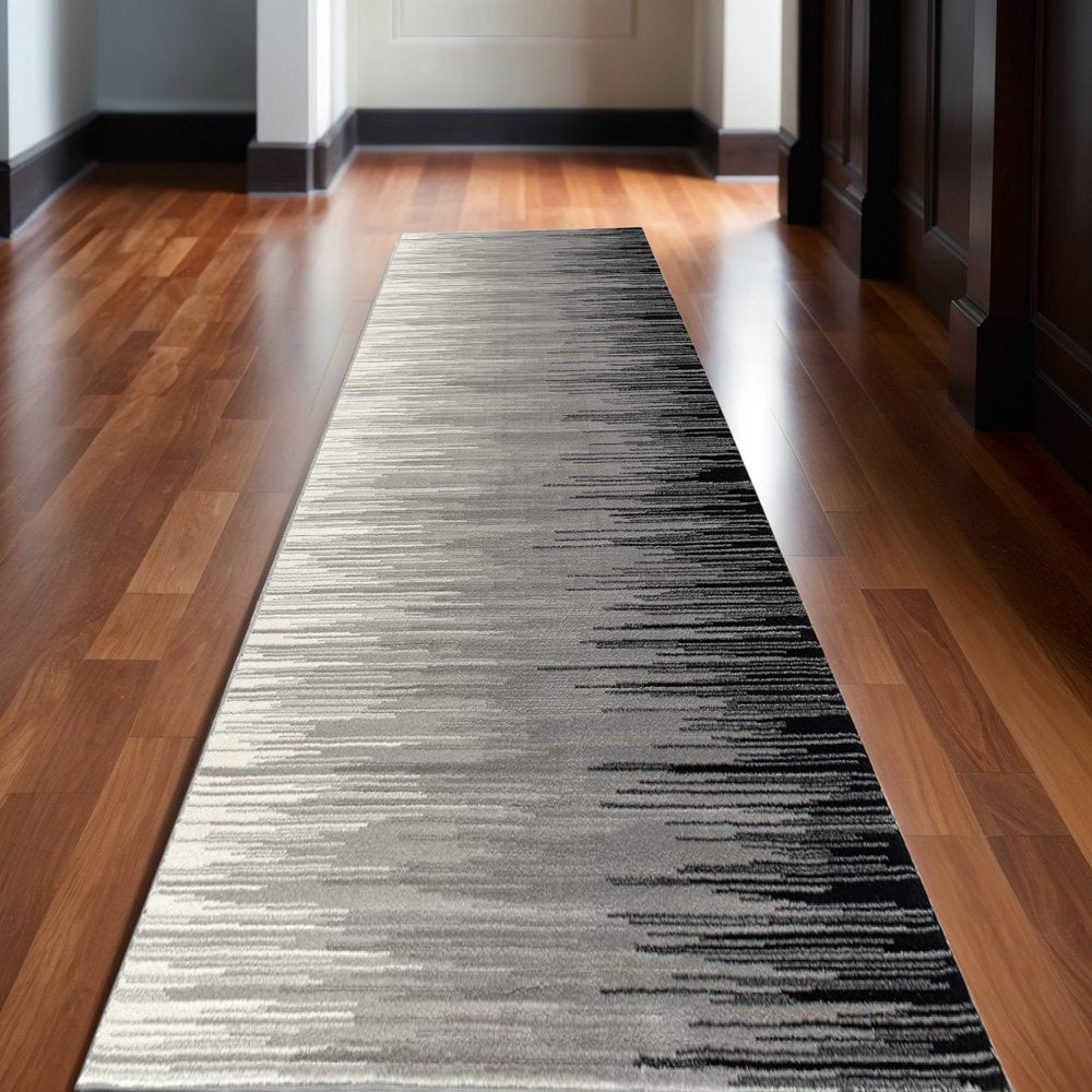 2' X 10' Black Transitional Striped Runner Rug