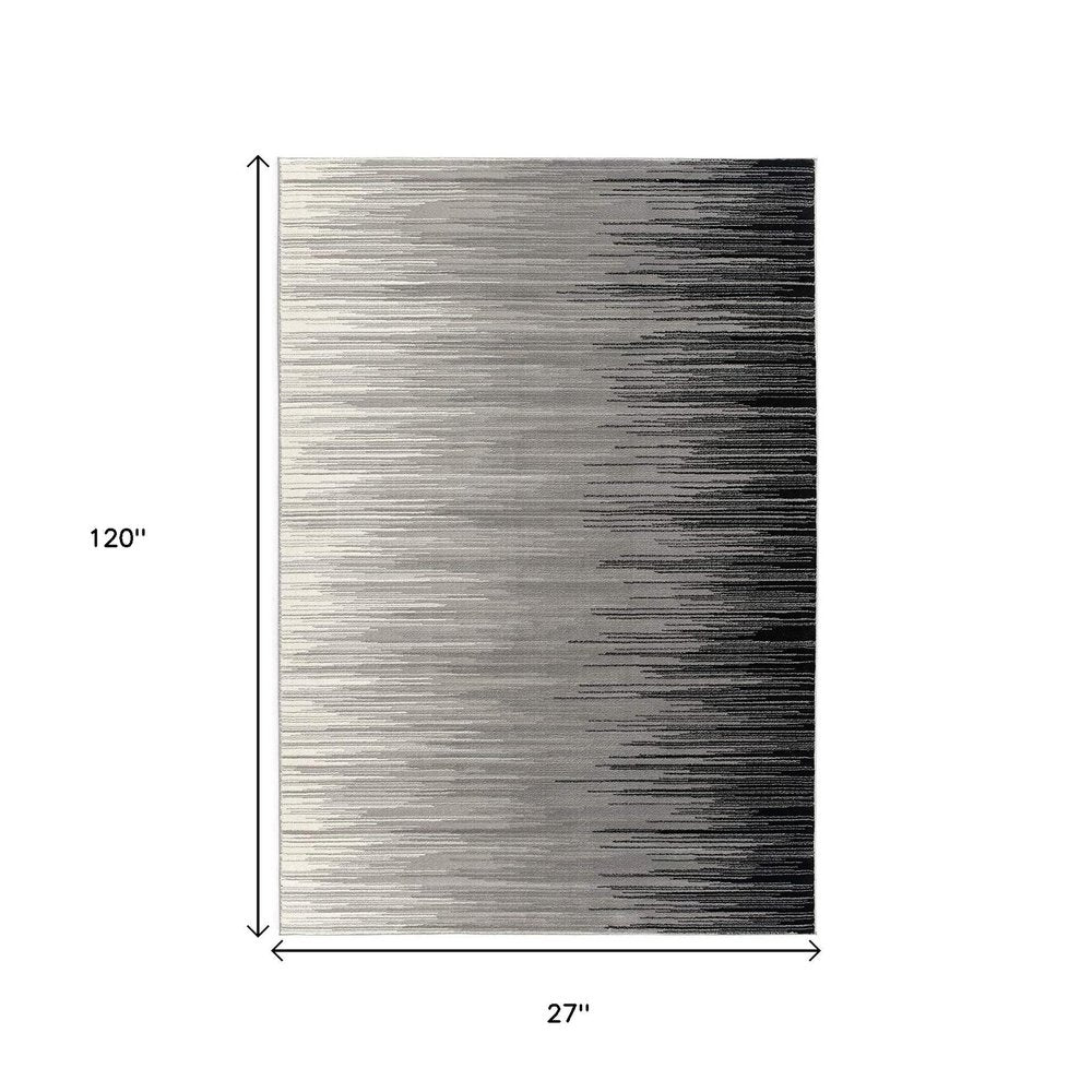 2' X 10' Black Transitional Striped Runner Rug