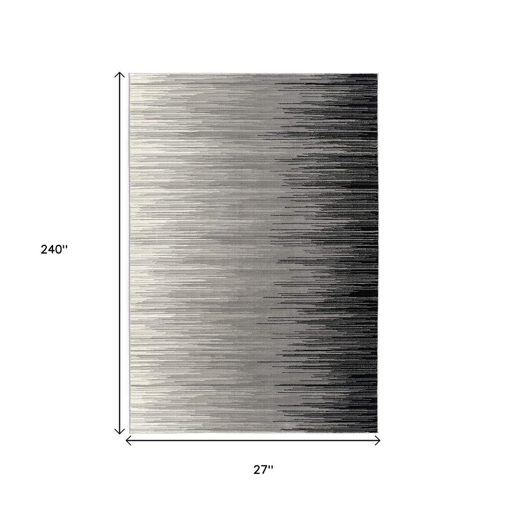2' X 10' Black Transitional Striped Runner Rug