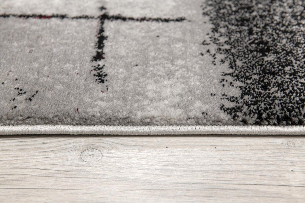 10' Black Burgundy And Gray Abstract Runner Rug