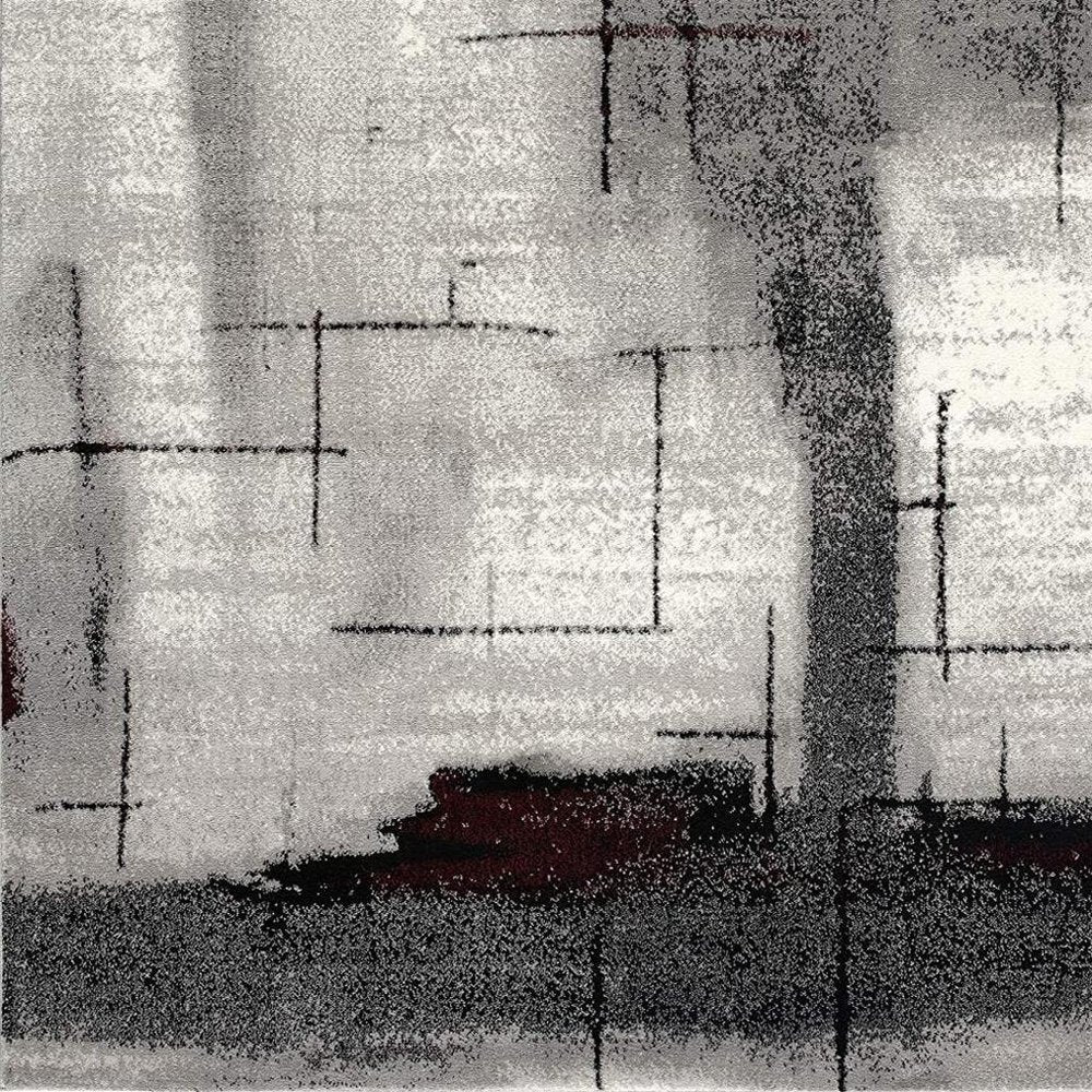 10' Black Burgundy And Gray Abstract Runner Rug