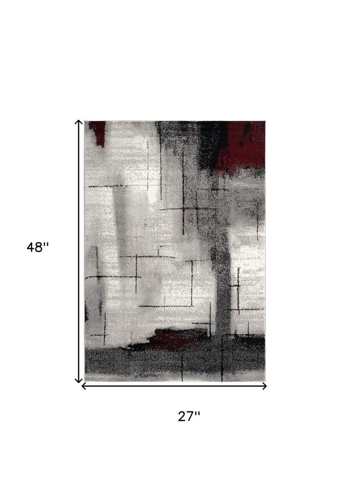 2' X 4' Gray Abstract Dhurrie Area Rug
