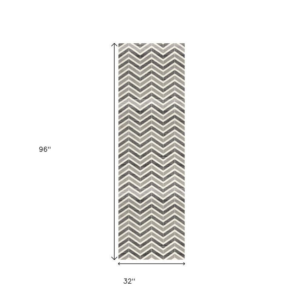 10' Gray Chevron Power Loom Runner Rug
