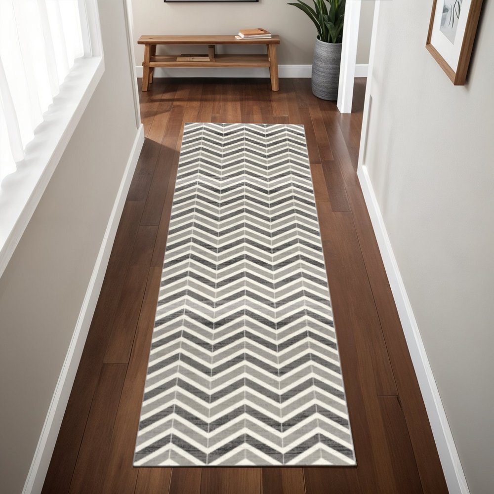 10' Gray Chevron Power Loom Runner Rug