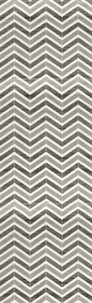 10' Gray Chevron Power Loom Runner Rug