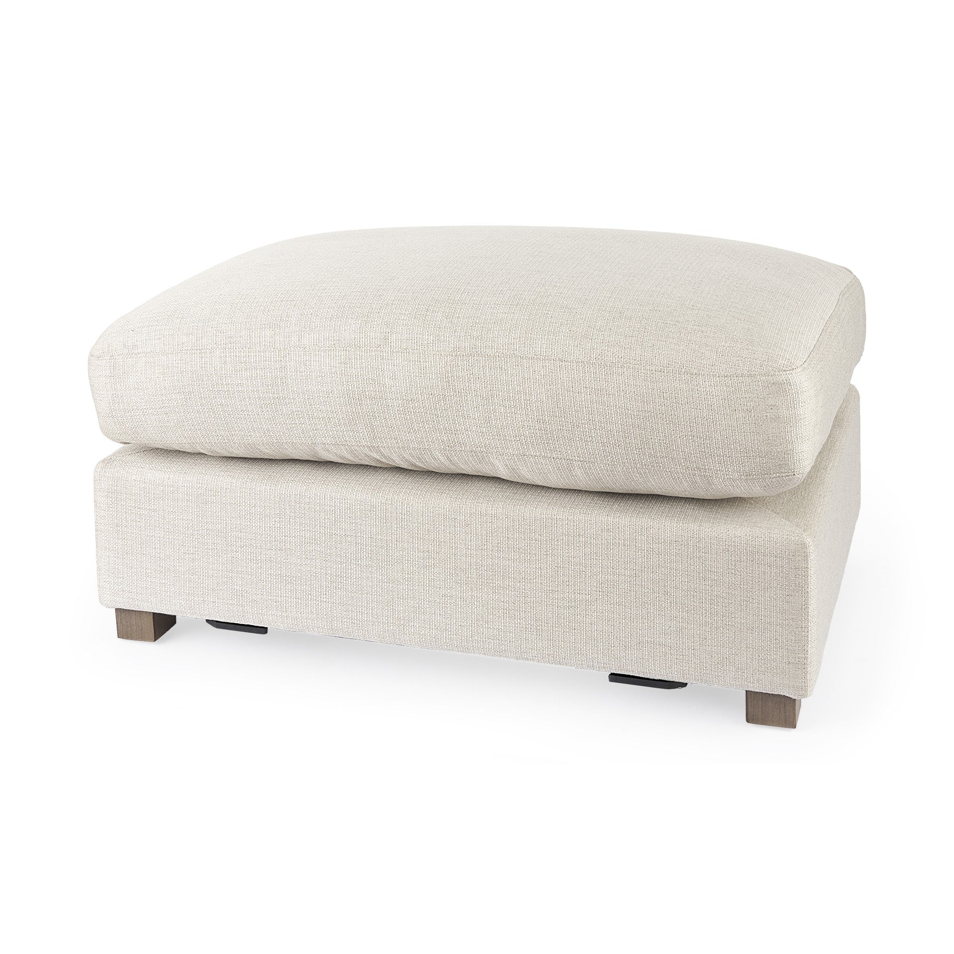 26" Beige Fabric and Brown Cocktail Ottoman