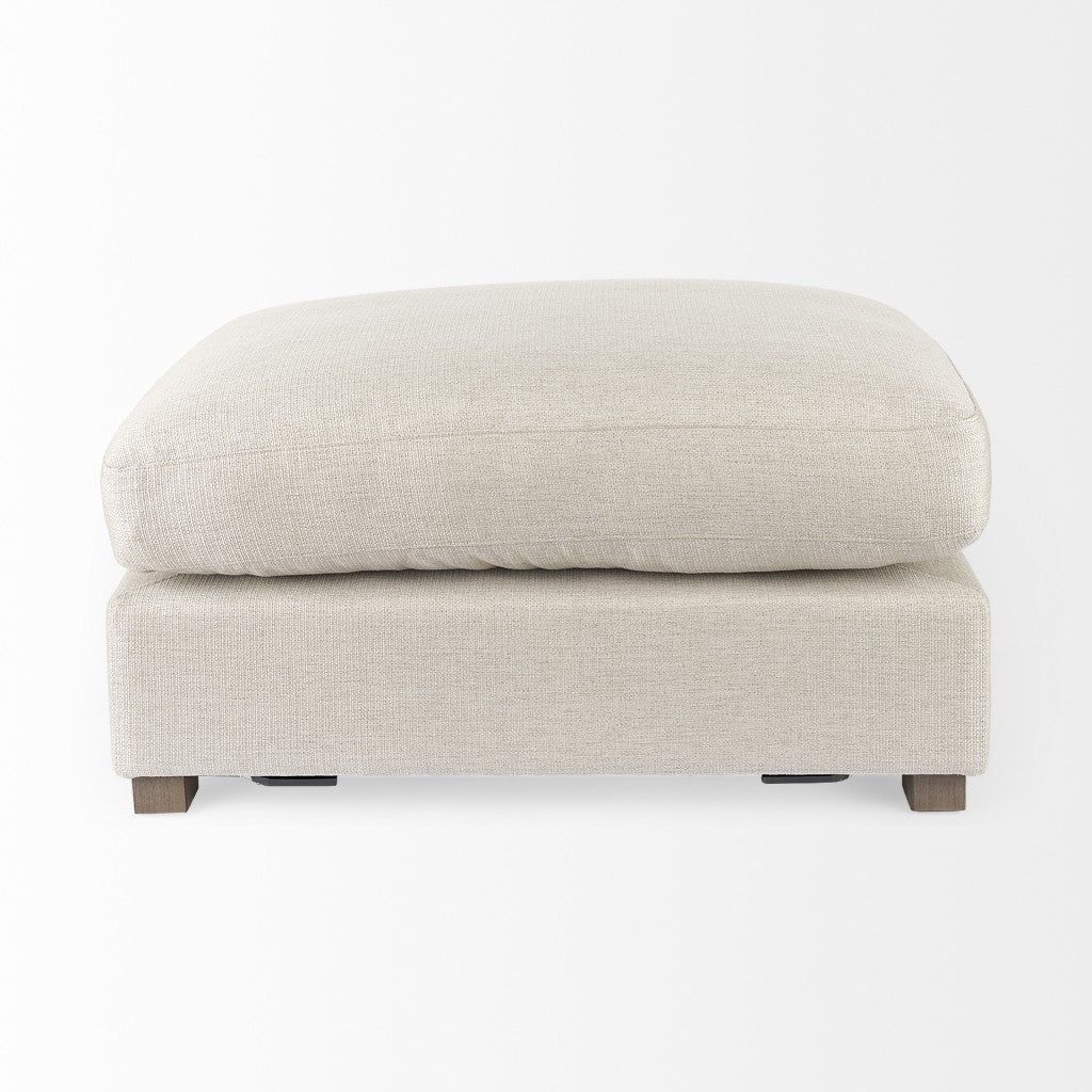 26" Beige Fabric and Brown Cocktail Ottoman