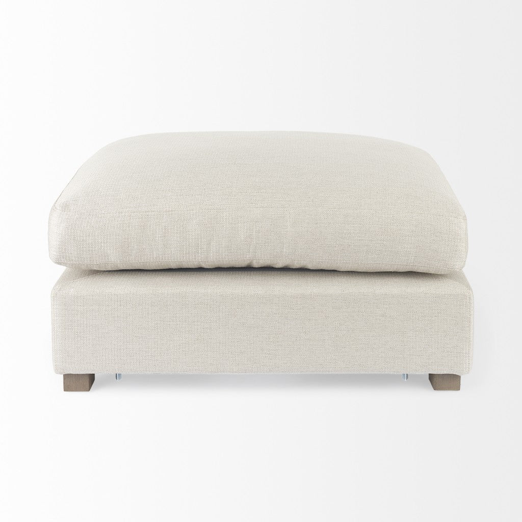 26" Beige Fabric and Brown Cocktail Ottoman