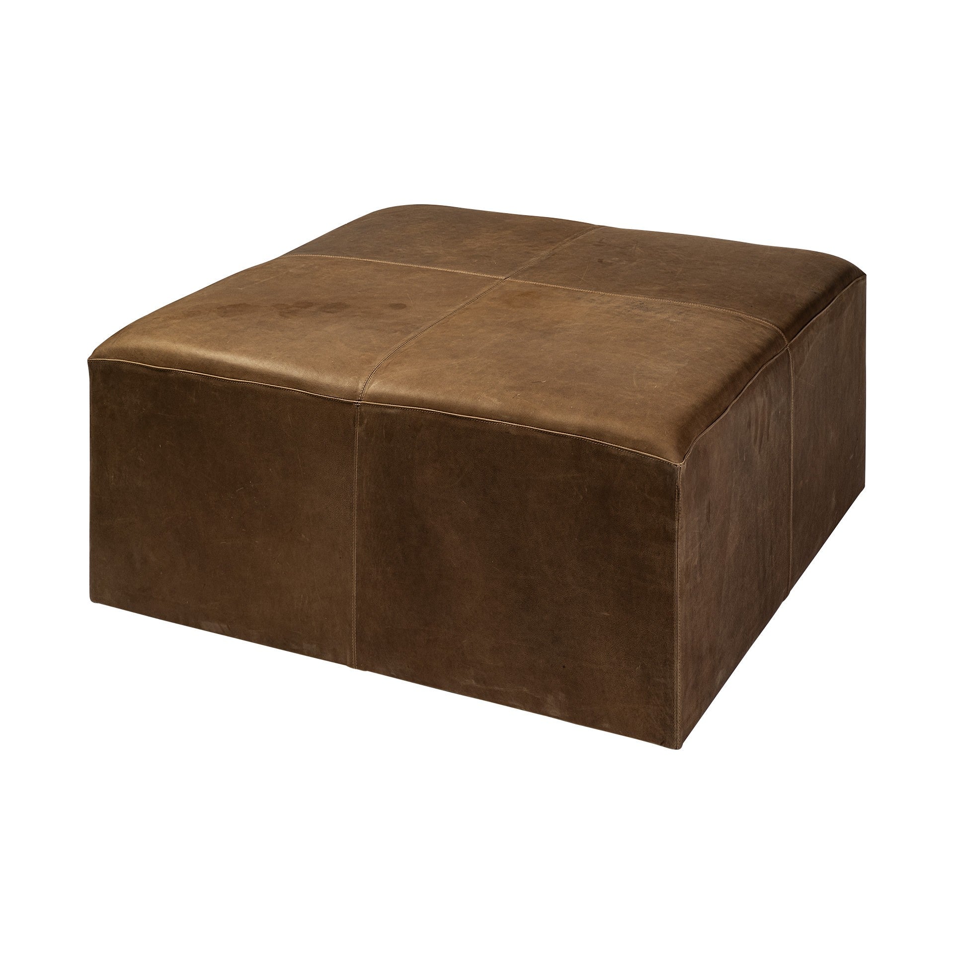 36" Brown Genuine Leather Cube Ottoman