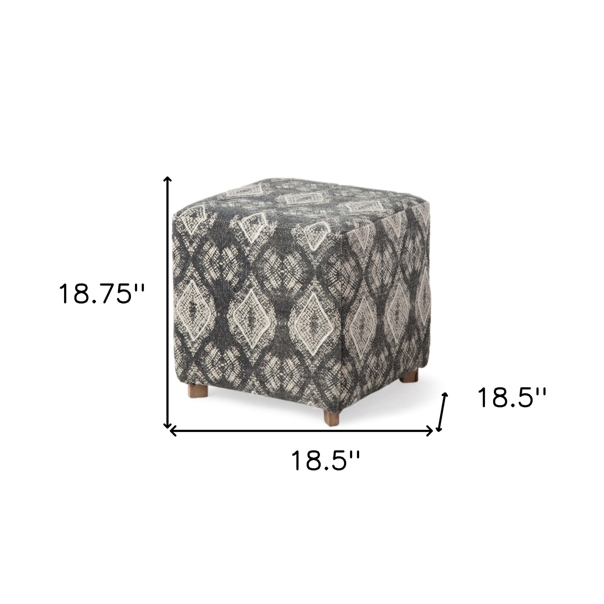 19" Gray 100% Cotton And Brown Cube Ottoman