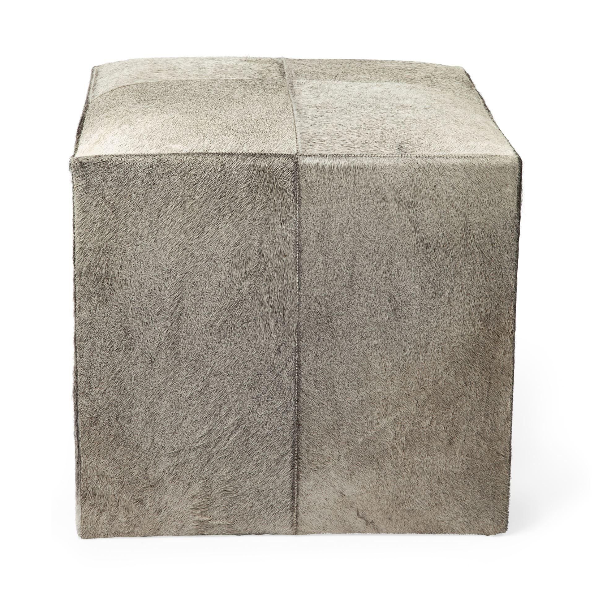 20" Gray Fabric and Wool Cube Ottoman