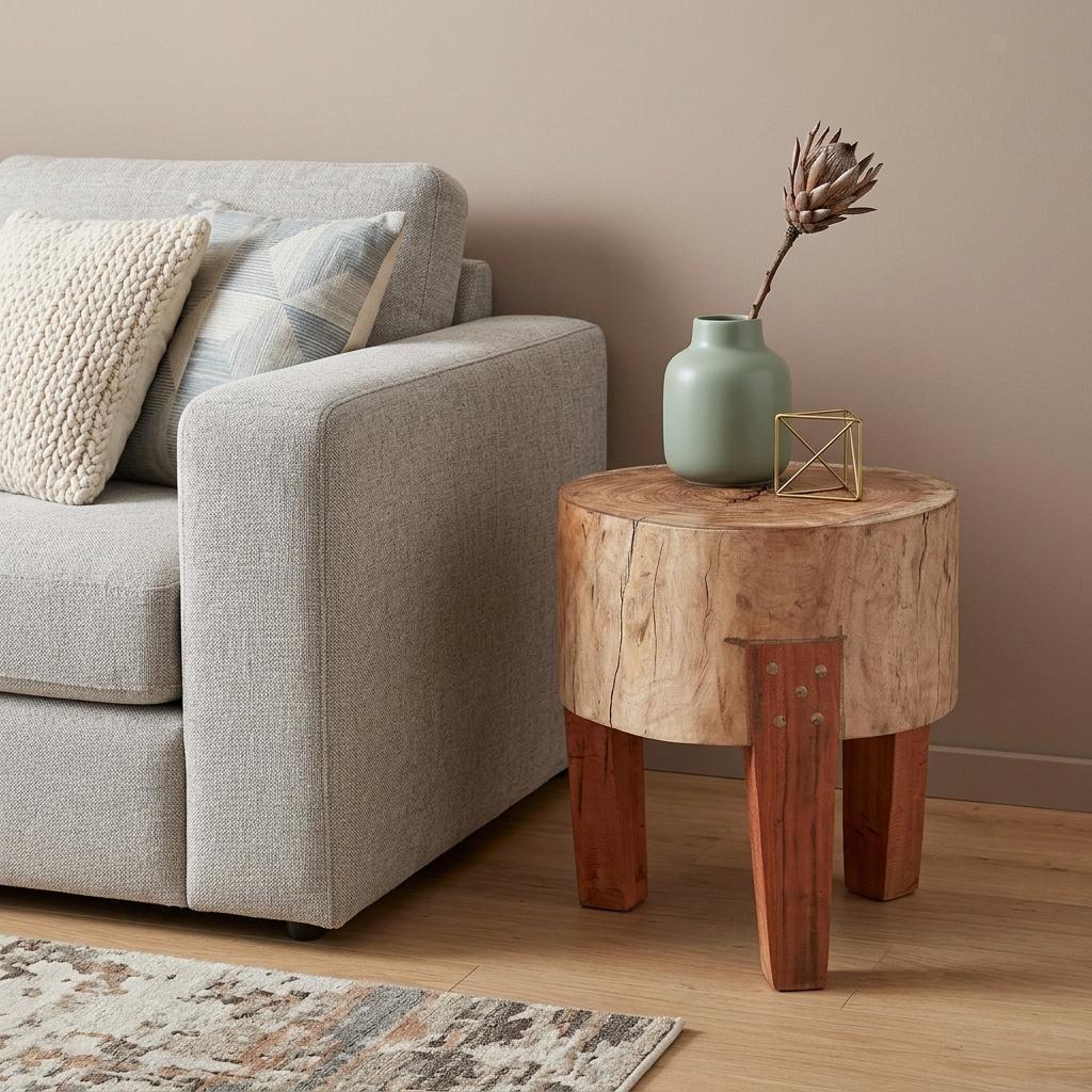 15" Dark Brown And Brown Distressed Reclaimed Wood Round End Table