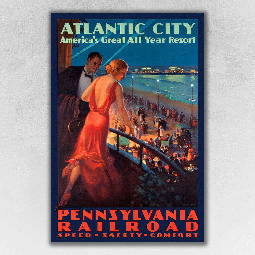 Vintage 1935 Atlantic City Travel Unframed Print Wall Art