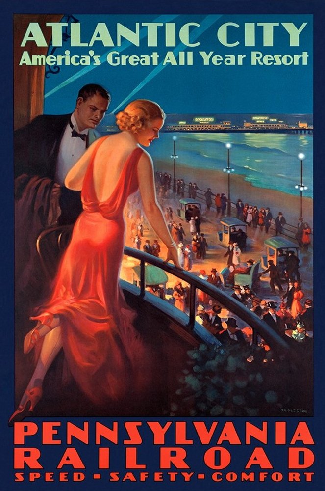 Vintage 1935 Atlantic City Travel Unframed Print Wall Art