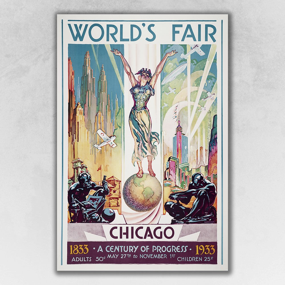 36" x 54" Vintage 1933 Chicago Worlds Fair Wall Art