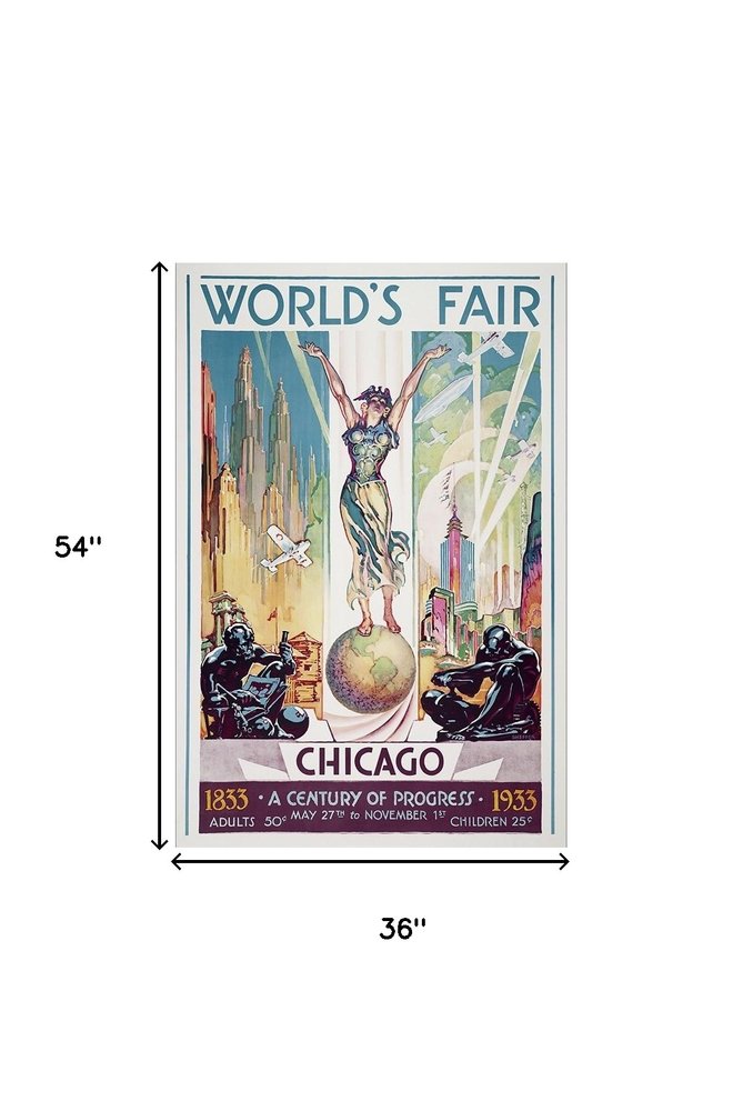 36" x 54" Vintage 1933 Chicago Worlds Fair Wall Art