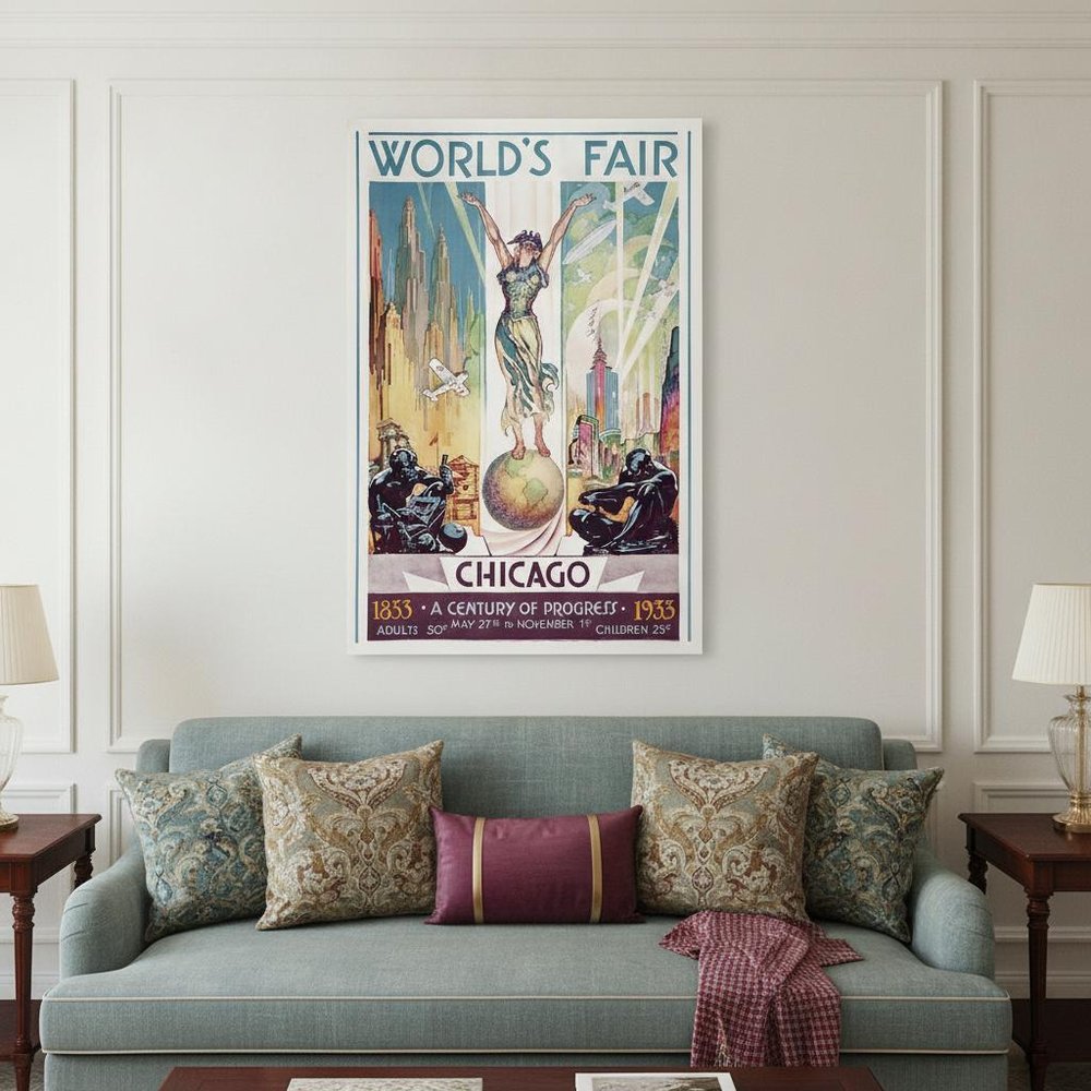 36" x 54" Vintage 1933 Chicago Worlds Fair Wall Art