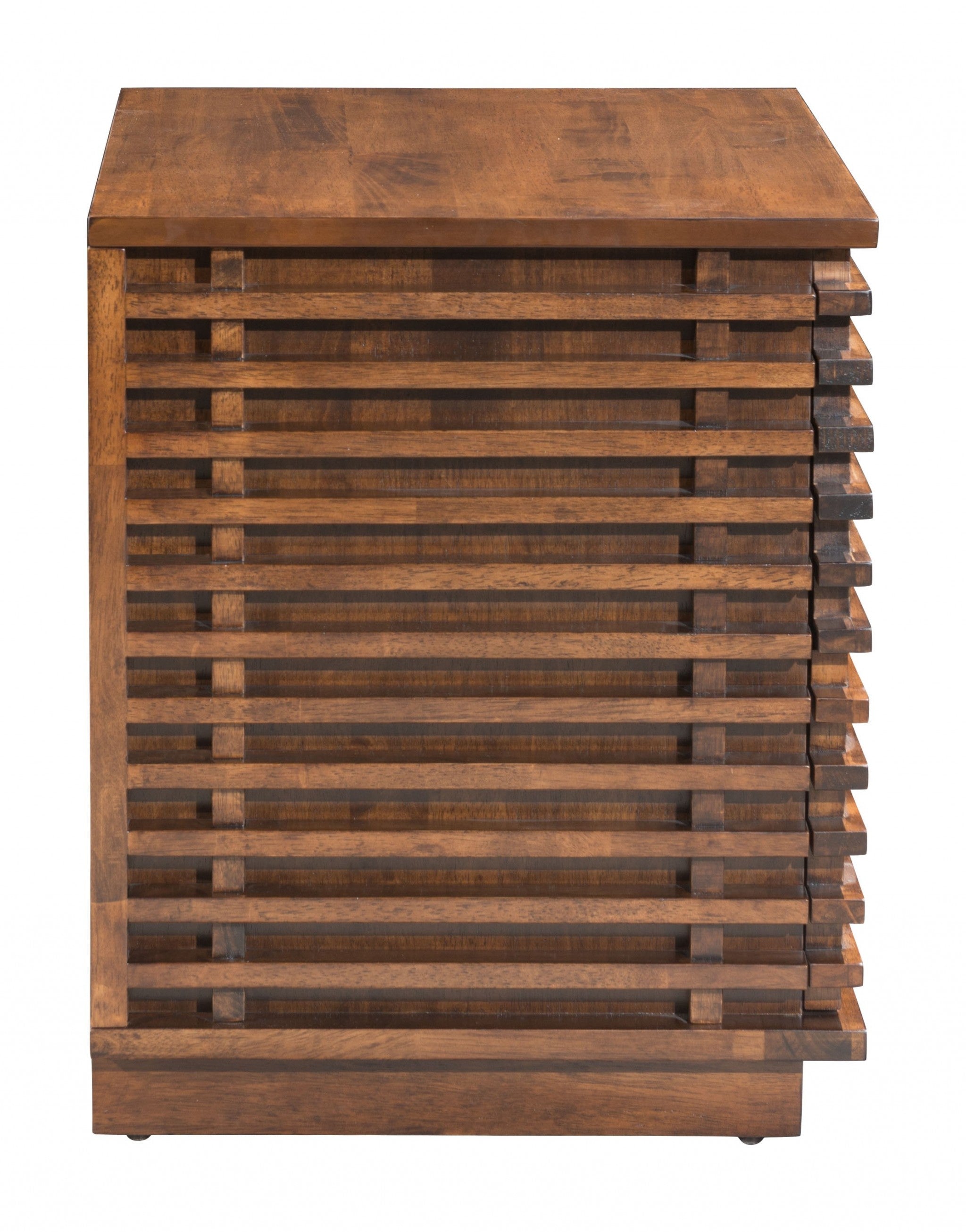 22" Walnut Solid Wood Modern Slat Design End Table with Drawers