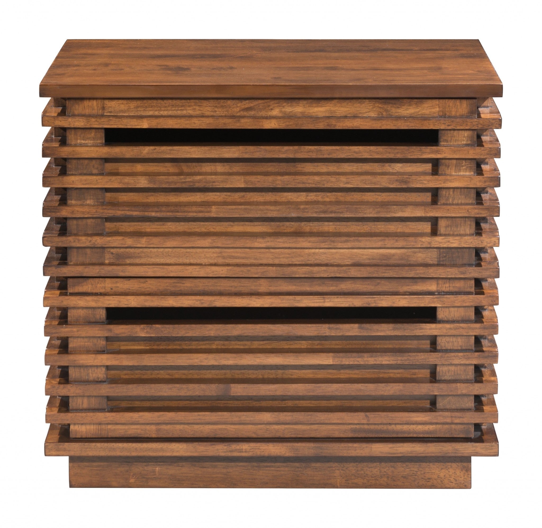 22" Walnut Solid Wood Modern Slat Design End Table with Drawers