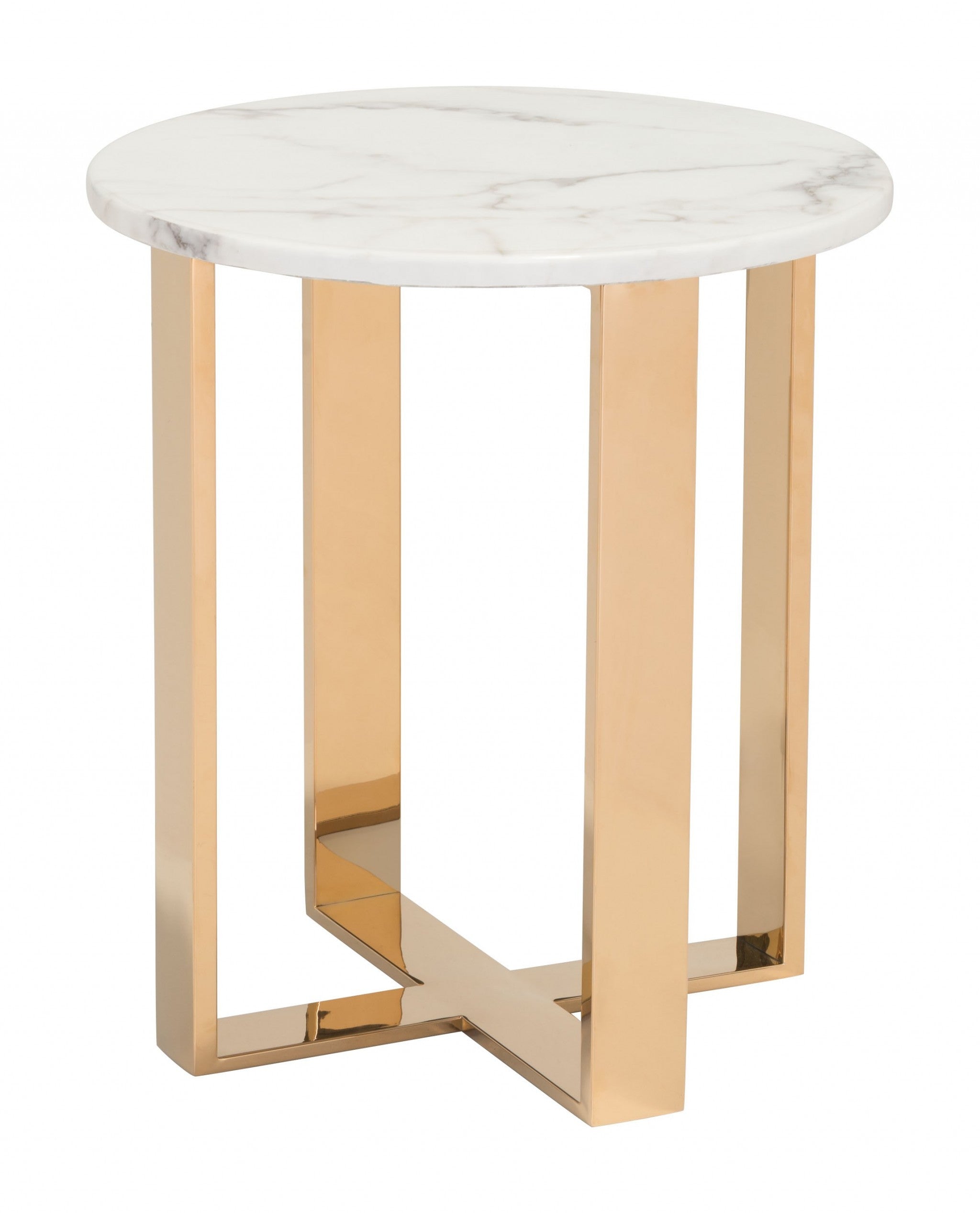 21" Gold And White Stone Round End Table