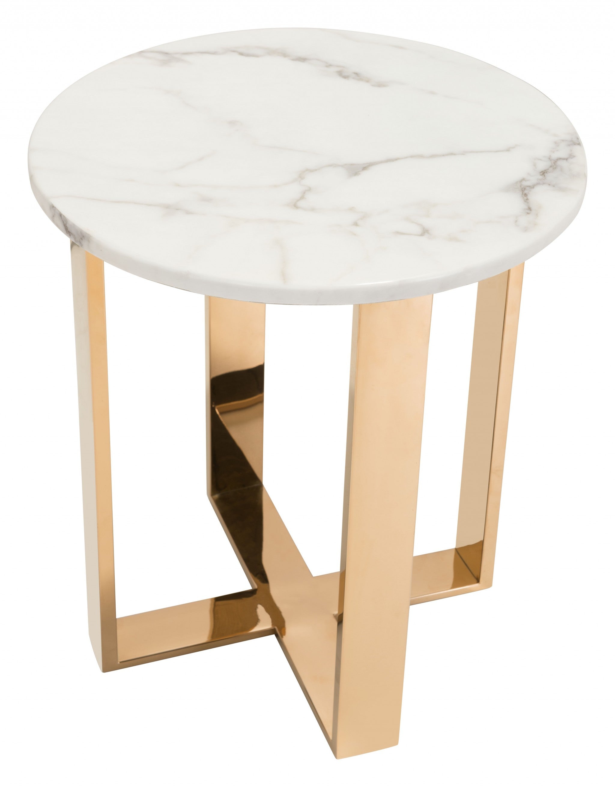 21" Gold And White Stone Round End Table