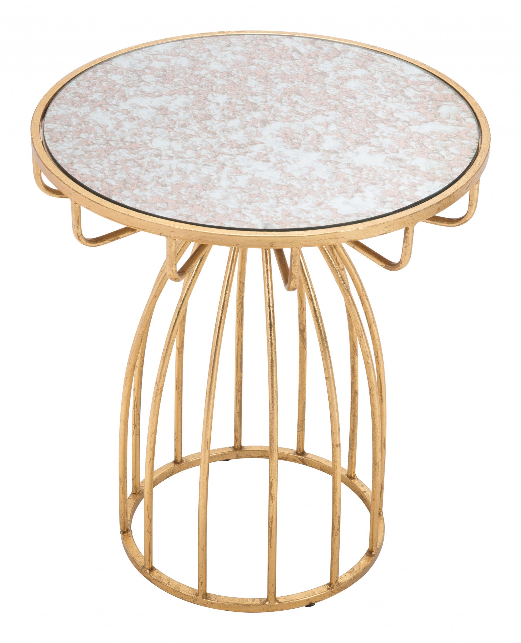 22" Gold And Brown Steel Round End Table