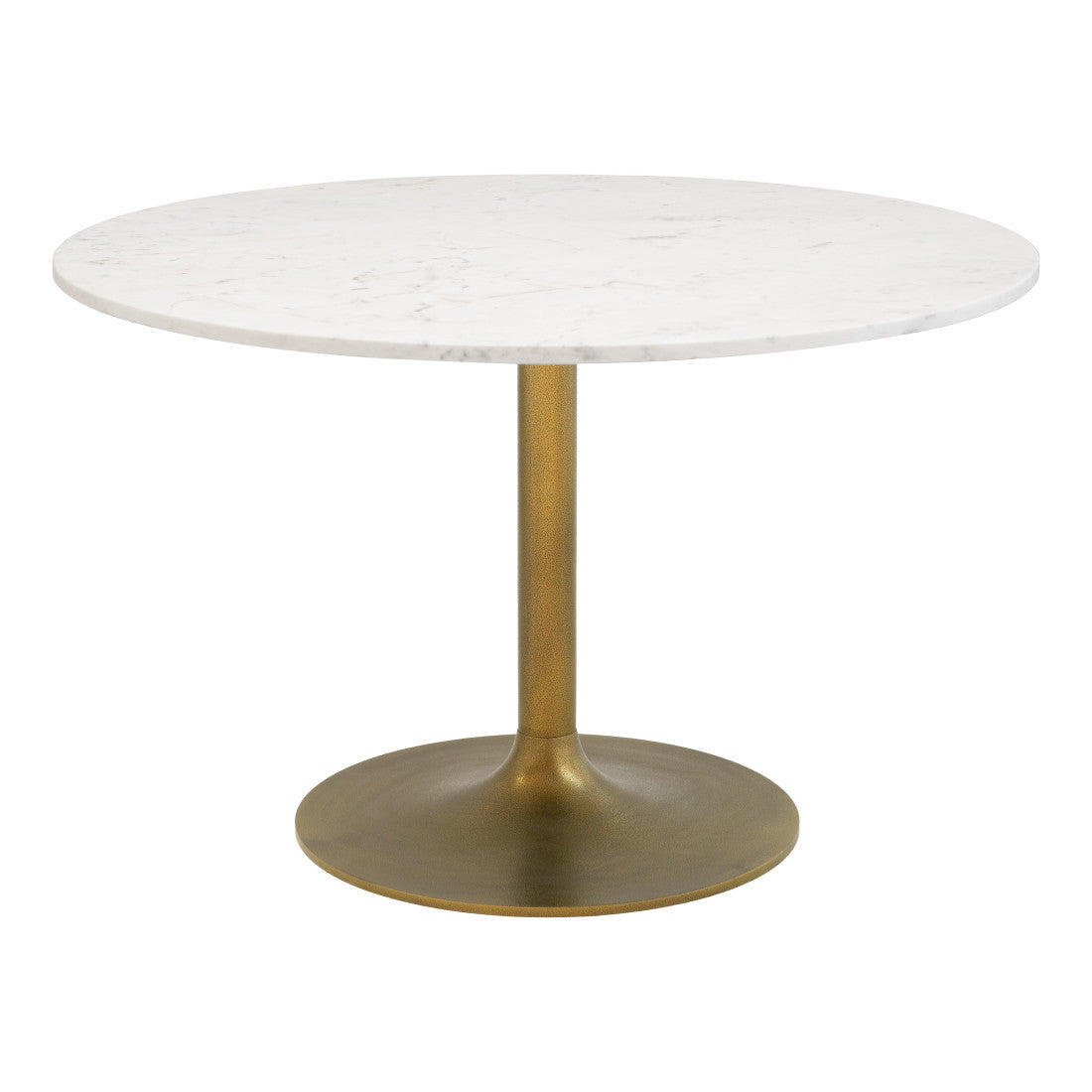 47" White and Gold Marble and Steel Pedestal Base Round Top Dining Table