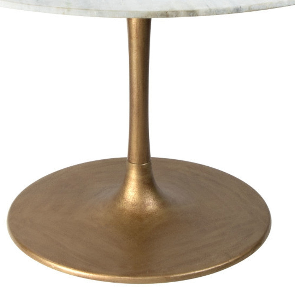 47" White and Gold Marble and Steel Pedestal Base Round Top Dining Table