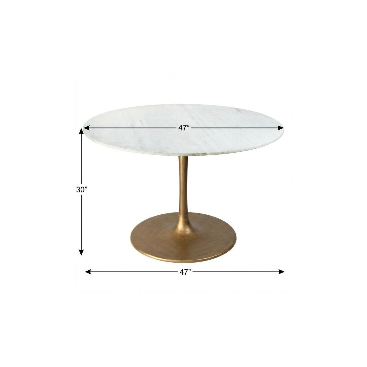 47" White and Gold Marble and Steel Pedestal Base Round Top Dining Table