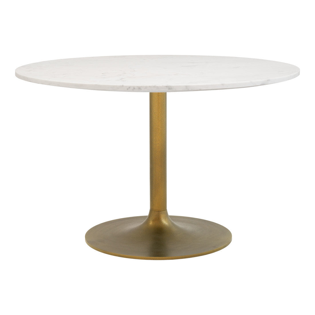 47" White and Gold Marble and Steel Pedestal Base Round Top Dining Table