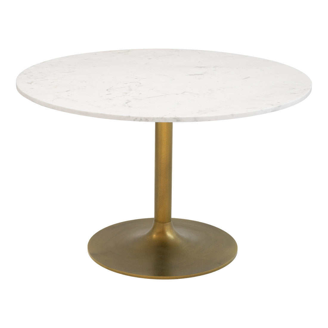 47" White and Gold Marble and Steel Pedestal Base Round Top Dining Table