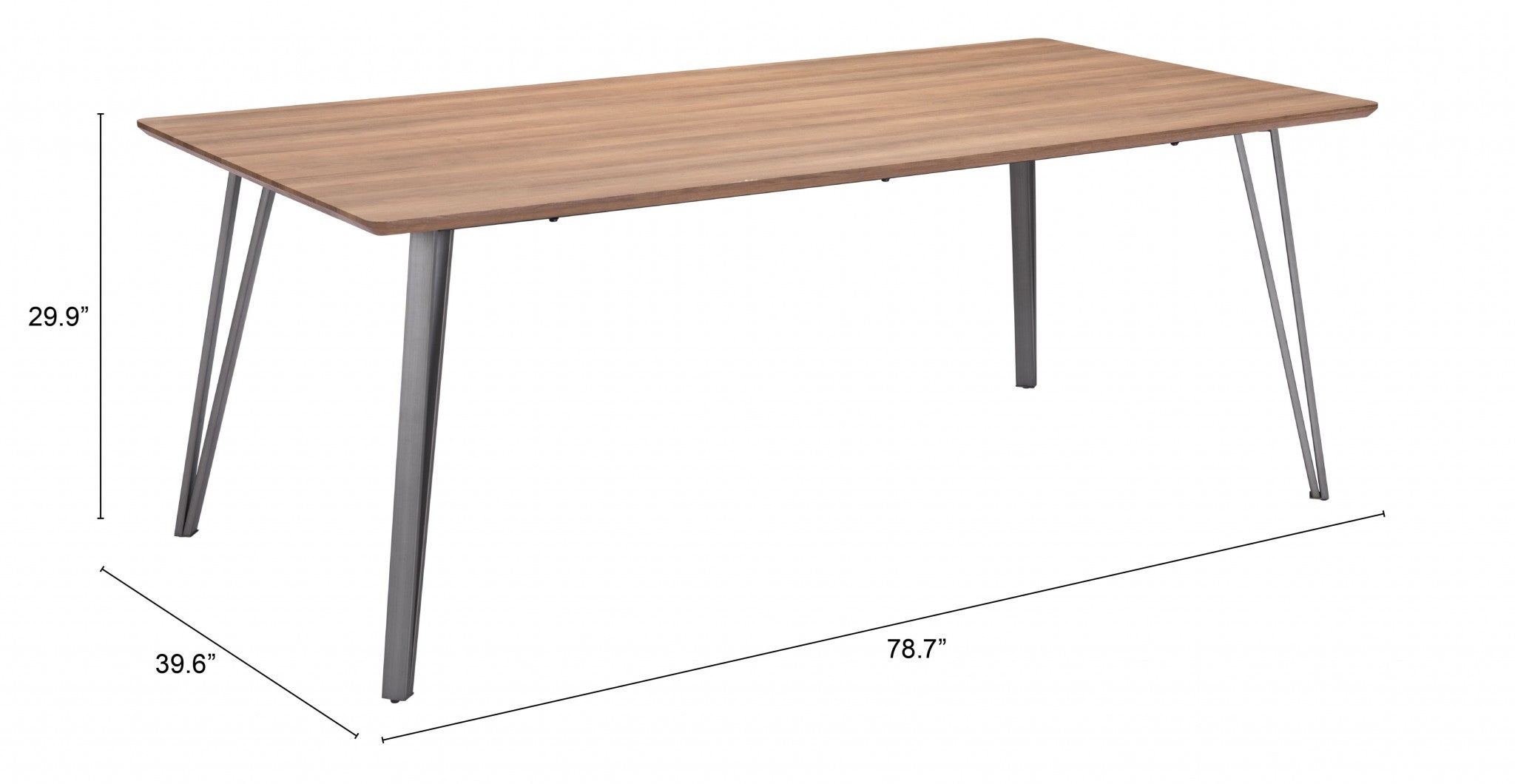 40" Walnut Brown And Steel Gray Rectangular Dining Table