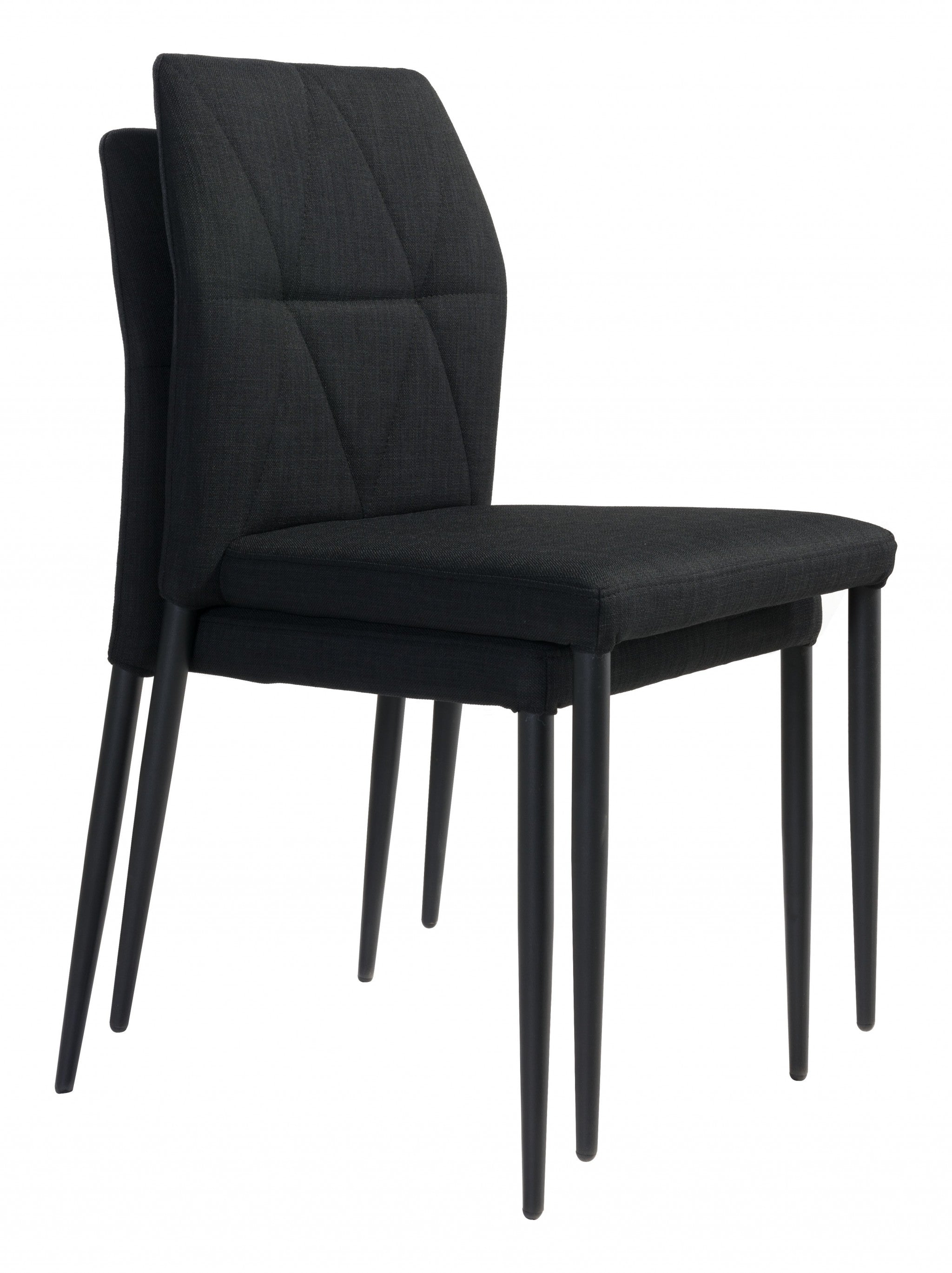 Set of Four Tufted Black Upholstered Fabric Dining Side Chairs