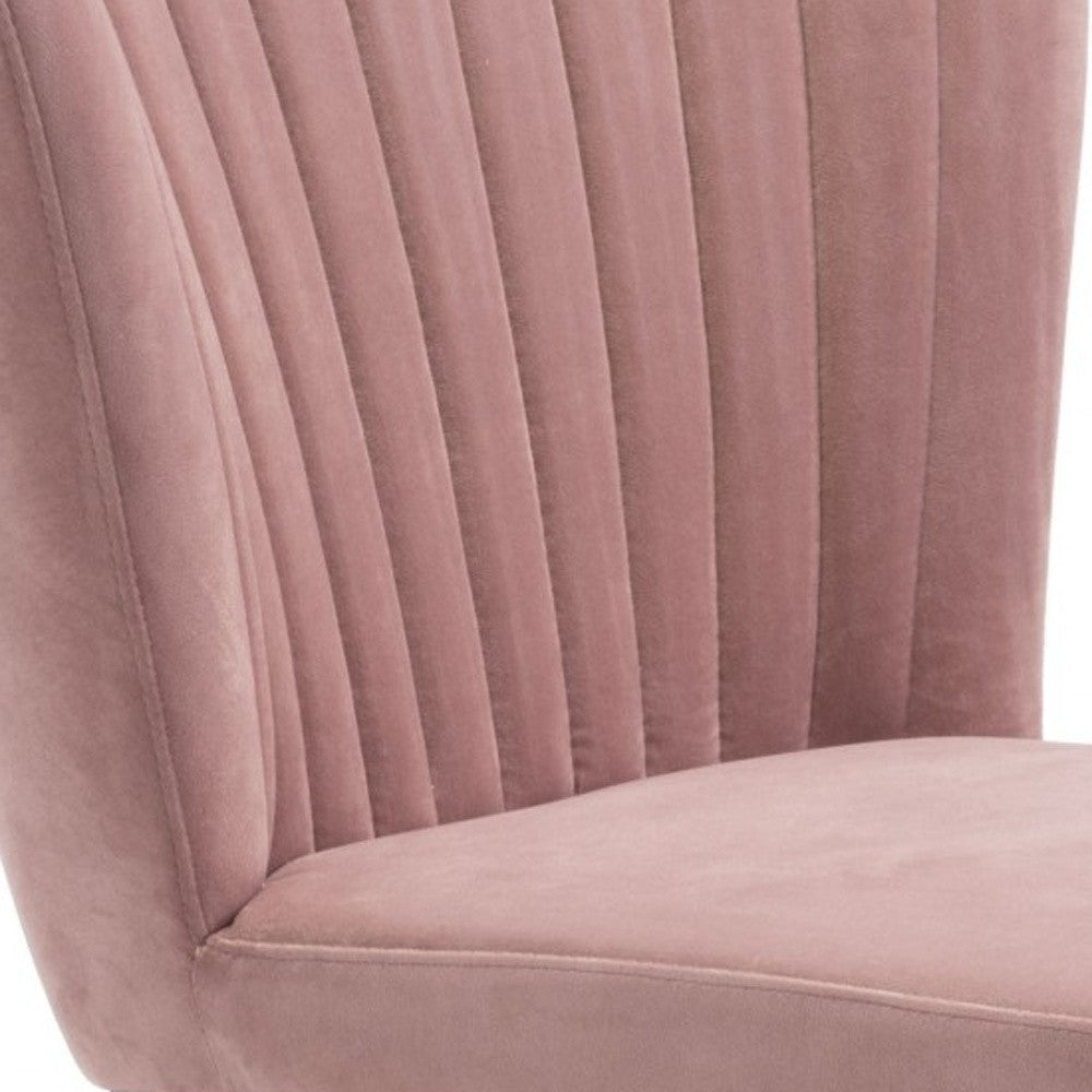 Set of Two Tufted Pink And Black Upholstered Velvet Wing Back Dining Side Chairs